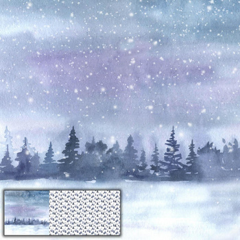 WINTERLANDSCHAFT M.2 / WEIHNACHTSBÄUME (GEMALTER WALD) - panoramisches Paneel (60cm x 155cm)
