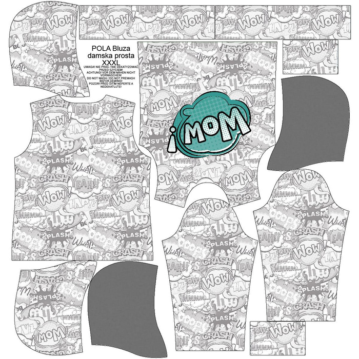 BLUZA DAMSKA (POLA) CLASSIC Z KAPTUREM - KOMIKS / wow (miętowy) - dzianina pętelkowa - M