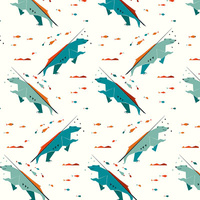 BEARS / white - Cotton woven fabric