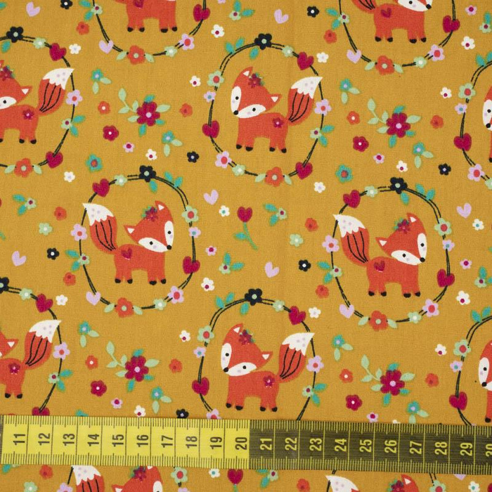 FOXES (wreaths) / mustard - POPLIN 100% cotton
