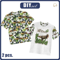 2-PACK - T-SHIRT DZIECIĘCY - PANDY I DINO - ZESTAW DO USZYCIA (128/134)