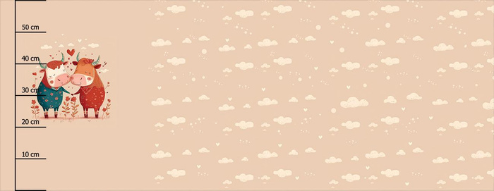 COWS IN LOVE - panoramic panel teplákovina počesaná s elastanem ITY (60cm x 155cm)