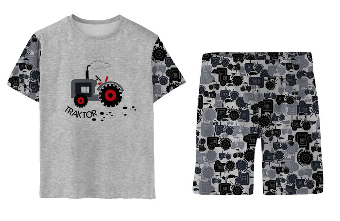 KINDERPYJAMA "ADA" - TRAKTOR GRAU / melange hellgrau - Nähset