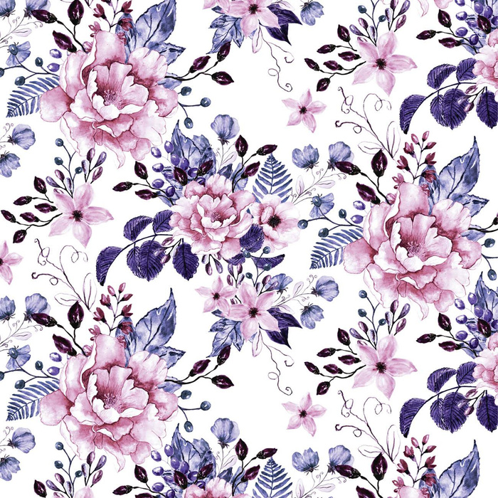 WILD ROSE FLOWERS PAT. 1 (BLOOMING MEADOW) (Very Peri) - Cotton muslin