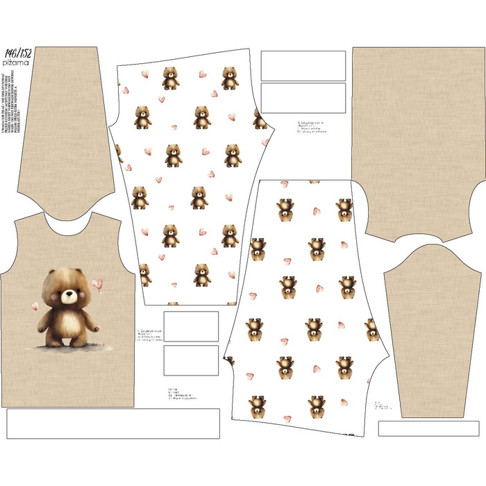 KINDERPYJAMAS "MIKI" - VALENTINE'S DAY / BEAR - Nähset (122/128)