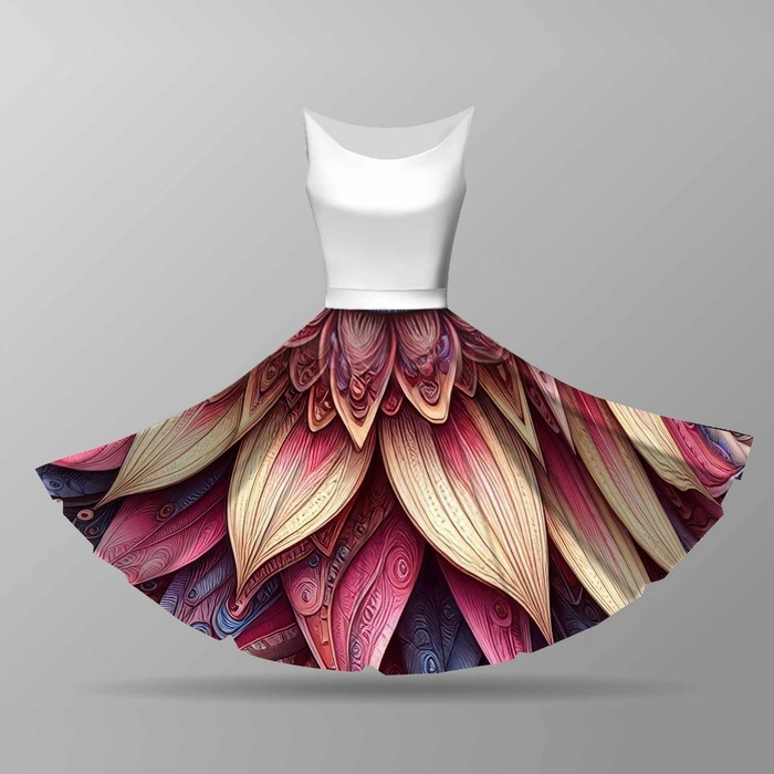 Small circle skirt panel - CREPE - PINK FLOWER
