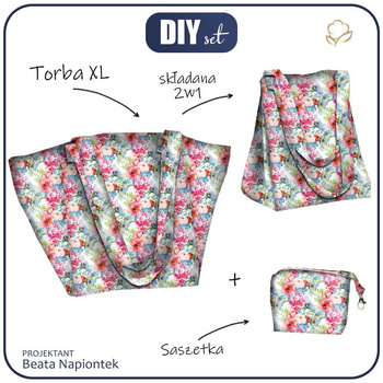 XL Tasche mit Utensilientasche 2 in 1 - WILDROSE M.3 (AUF DER WIESE) - Nähset