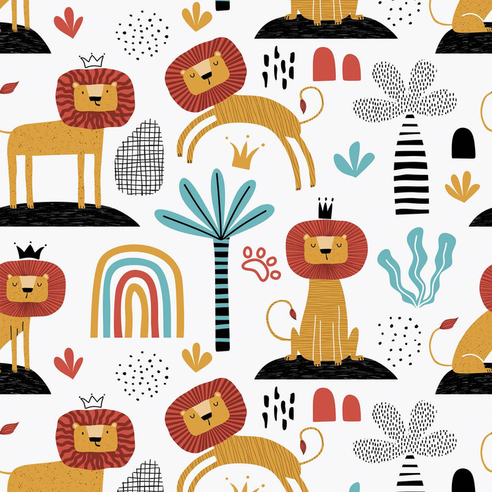 PAINTED LIONS - Cotton woven fabric