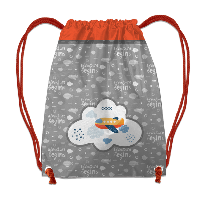 GYM BAG - PLANES pat. 2 / white (ADVENTURE BEGINS) - big