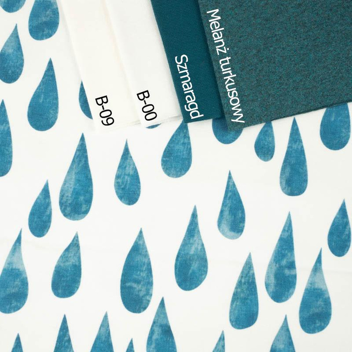 BIG DROPS (turquoise) / white  - Cotton woven fabric