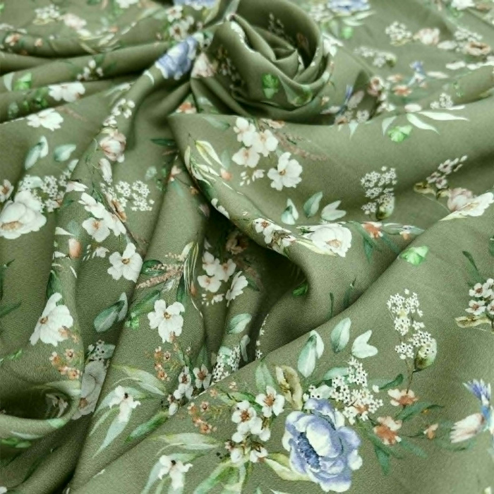 FLOWERS / Olive - Viskose Webware