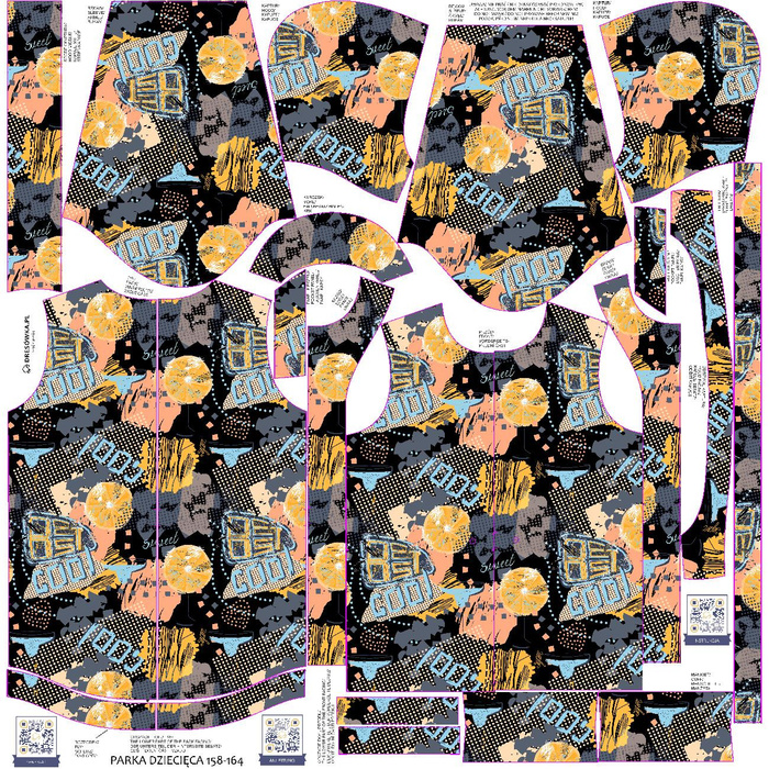 KIDS PARKA (ARIEL) - GRAFFITI ORANGES / black - softshell (134/140)