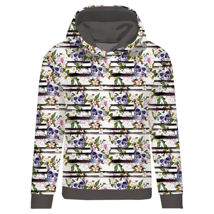 CLASSIC WOMEN’S HOODIE (POLA) - SKULLS ON STRIPES - looped knit fabric - XXXL