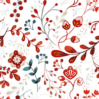 FOLK FLORAL pat. 2 (FOLK FOREST) - Woven Fabric for tablecloths