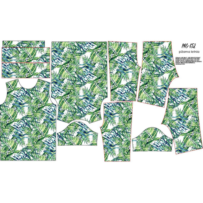 PIŻAMA DZIECIĘCA "ADA" -  MINI LIŚCIE I OWADY WZ. 6 (TROPIKALNA NATURA) / biały - Bambus Single Jersey z elastanem (122/128)