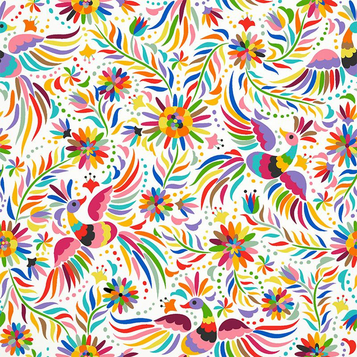 FOLK ROOSTERS / white - Cotton woven fabric