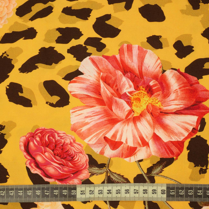 Viscose woven fabric - ROSES ON SPOTS / MANGO MOJITO (YELLOW)