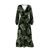 WRAP FLOUNCED DRESS (ABELLA) - PALM LEAVES pat. 4 / black - sewing set  M