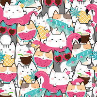 SUMMER CATS pat. 1 - Cotton woven fabric