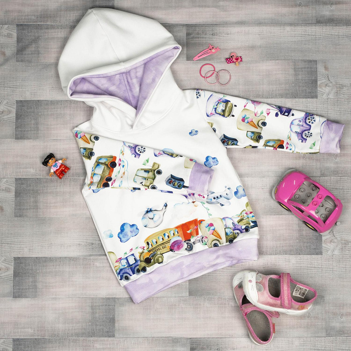 KID'S HOODIE (ALEX) - COLORFUL TRANSPORT - looped knit fabric (86/92)