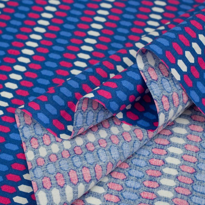 COLORFUL HEXAGONS / dark blue - POPLIN 100% cotton 