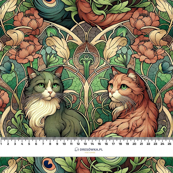 ART NOUVEAU CATS & FLOWERS VZ. 3 - tkanina wodoodporna