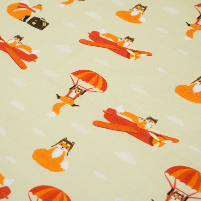 47cm FOXES ON THE JOURNEY / sand - Viscose jersey WE210