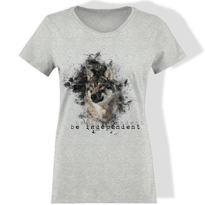 DAMEN T-SHIRT - BE INDEPENDENT (BE YOURSELF) / melange hellgrau - Single Jersey