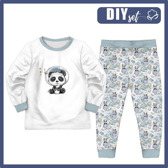 CHILDREN'S PAJAMAS " MIKI" - PANDA (CUTIES IN THE SPACE) - Elastic cotton knit fabric (146/152)