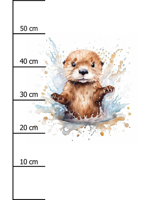WATERCOLOR BABY OTTER - panel (60cm x 50cm) dzianina pętelkowa
