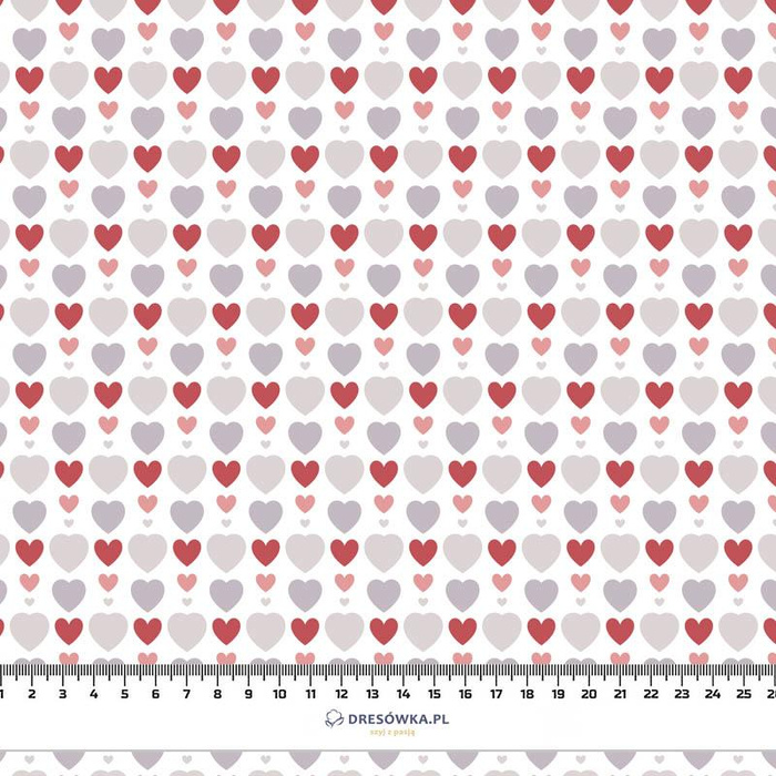 HEART BEADS / white (VALENTINE'S HEARTS) - Cotton woven fabric