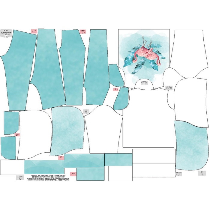 Children's tracksuit (OSLO) - FLAMINGOS pat. 2 / white - looped knit fabric (122/128)