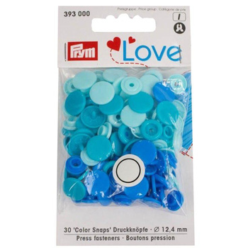 DRUCKKNÖPFE 12,4 mm PRYM Love  -  30 Stück -  blau / baby blau / türkis