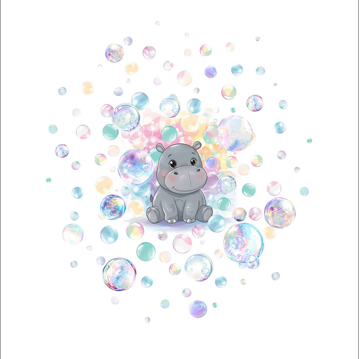 CUTE HIPPO - panel (60cm x 50cm)  Cotton woven fabric