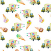 ICE CREAM TRUCKS (COLORFUL TRANSPORT) - Cotton woven fabric