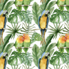 PARROTS pat. 2 / white (JUNGLE) - Cotton woven fabric