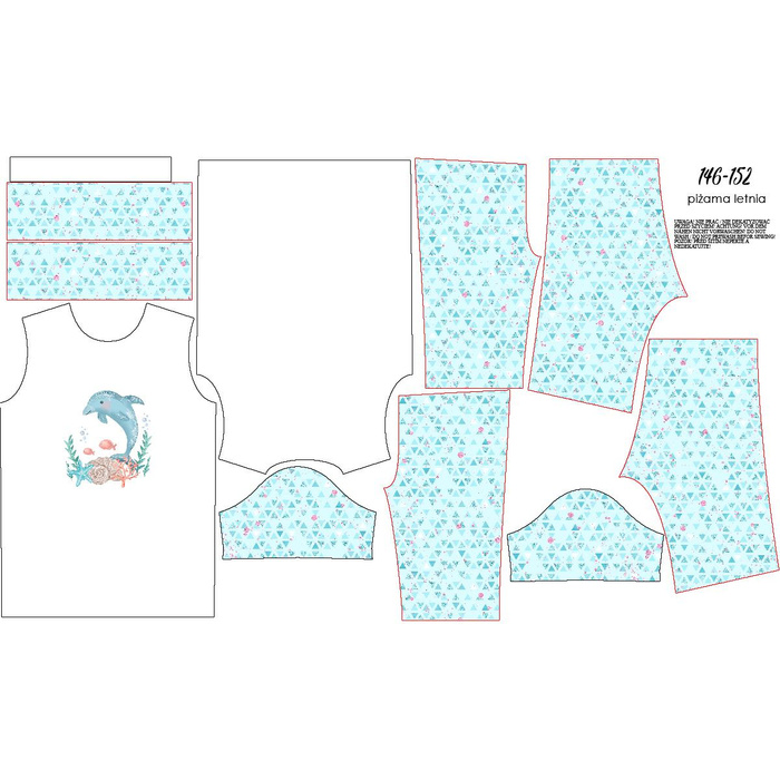 CHILDREN'S PAJAMAS "ADA" - DOLPHIN / triangles - Bamboo Single Jersey with elastan (122/128)