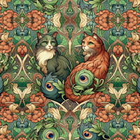 ART NOUVEAU CATS & FLOWERS PAT. 3 - panel (75cm x 80cm) brushed knitwear with elastane ITY