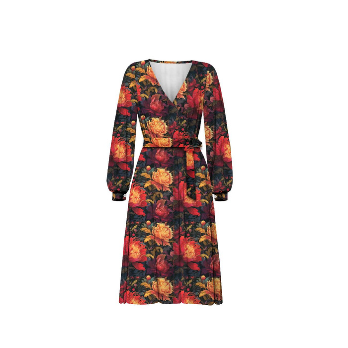 WRAP MIDI DRESS (BIANCA) - VINTAGE CHINESE FLOWERS PAT. 3 - sewing set L