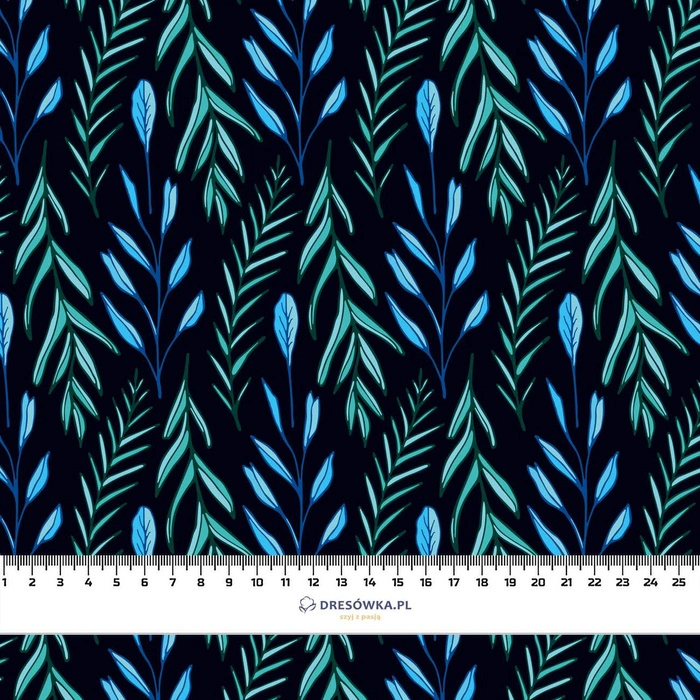 100CM BLAUE BLÄTTER m. 3 / schwarz- Polster- Velours