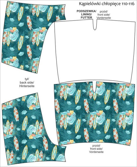 Boy's swim trunks - SURFBOARDS AND WAVES - sewing set