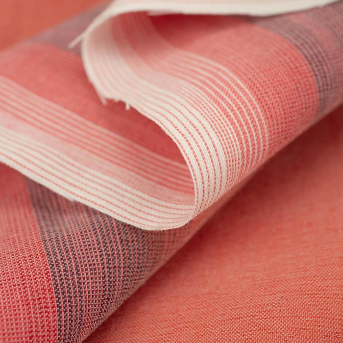 WHITE- SALMON PINKI STRIPES - Panel / Thin elastic cotton woven fabric