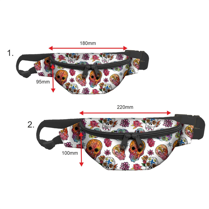HIP BAG - SKULLS pat. 3 / white (DIA DE LOS MUERTOS) / Choice of sizes