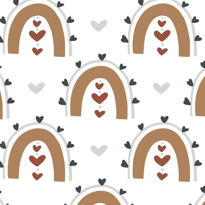 VALENTINESTAG-REGENBOGEN M. 6 / weiß (REGENBOGEN UND HERZEN) - Baumwoll Webware