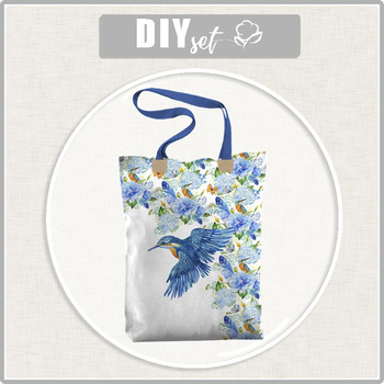 SHOPPER TASCHE - EISVÖGEL UND FLIEDER (EISVÖGEL AUF DER WIESE) / weiß - Baumwoll Webware - Nähset