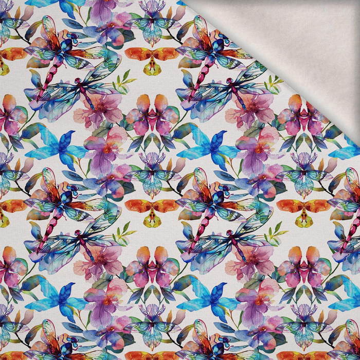 Butterfly & Flowers wz.16 - teplákovina počesaná s elastanem ITY