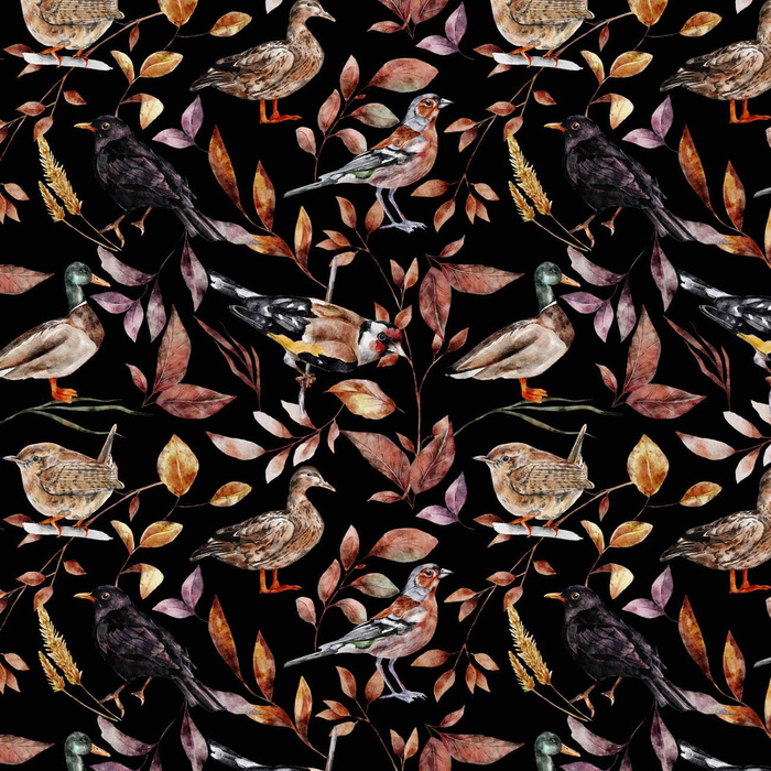 BIRDS PAT. 2 / BLACK (COLORFUL AUTUMN) - softshell