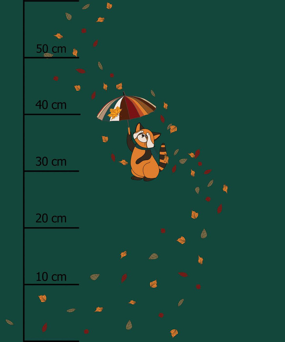 KLEINER PANDA MIT REGENSCHIRM / flaschengrün (HERBST DES KLEINEN PANDA) - Paneel (60cm x 50cm)