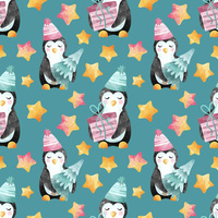 PENGUINS / STARS (CHRISTMAS PENGUINS) - Cotton woven fabric