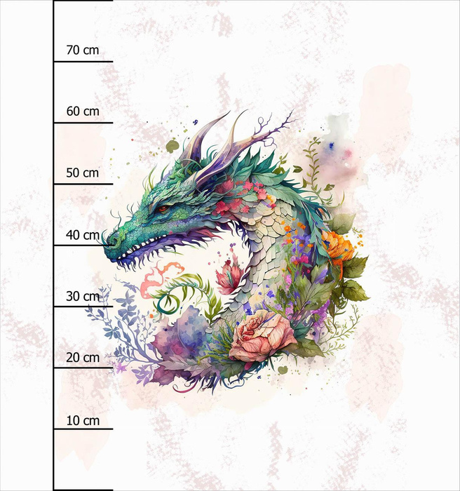 WATERCOLOR DRAGON - PANEL (75cm x 80cm) dzianina drapana z elastanem ITY